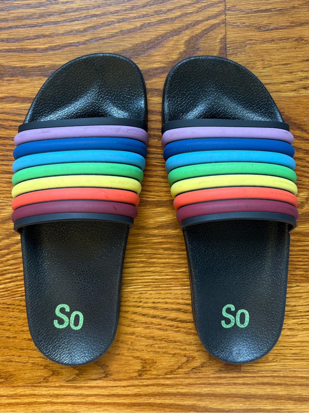 Unisex Rainbow Slide Sandals, Women’s 7/8, Men’s 5/6 (see measurements)